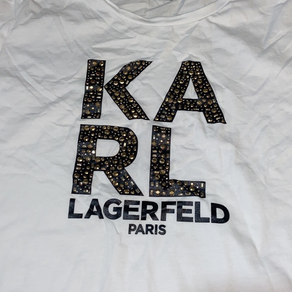 Nwt Karl Lagerfeld Graphic embellished Print T-Shirt - Picture 4 of 7